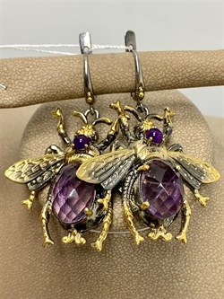 *Серьги Мотыльки Аметист Бразилия Арт 49424 Вес 16,17 г - фото 212167