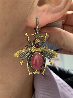 *Серьги Мотыльки Родонит Аргентина АРТ 49436 Вес 16,79 г - фото 212829