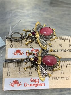 *Серьги Мотыльки Родонит Аргентина АРТ 49436 Вес 16,79 г - фото 212831
