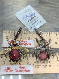 *Серьги Мотыльки Родонит Аргентина АРТ 49436 Вес 16,79 г - фото 212832