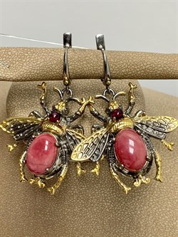 *Серьги Мотыльки Родонит Аргентина АРТ 49436 Вес 16,79 г - фото 212833