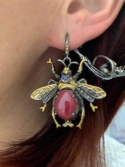 *Серьги Мотыльки Родонит Аргентина Арт 49437 Вес 16,64 г - фото 212847