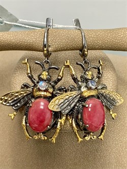 *Серьги Мотыльки Родонит Аргентина Арт 49437 Вес 16,64 г - фото 212849