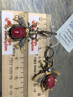 *Серьги Мотыльки Родонит Аргентина Арт 49437 Вес 16,64 г - фото 212850