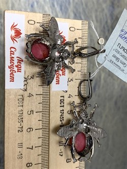 *Серьги Мотыльки Родонит Аргентина Арт 49437 Вес 16,64 г - фото 212851