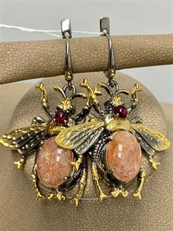 *Серьги Мотыльки Солнечный камень Гелиолит Арт 49441 Вес 16,11 г - фото 212965 *Серьги Мотыльки Солнечный камень Гелиолит Арт 49441 Вес 16,11 г - фото 212965