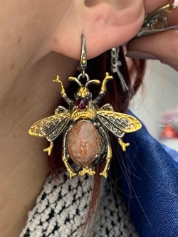 *Серьги Мотыльки Солнечный камень Гелиолит Арт 49441 Вес 16,11 г - фото 212966 *Серьги Мотыльки Солнечный камень Гелиолит Арт 49441 Вес 16,11 г - фото 212966