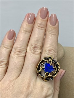 *Кольцо р.18 Синий Опал Австралия АРТ 38100 ВЕС 13,9 Г - фото 214402