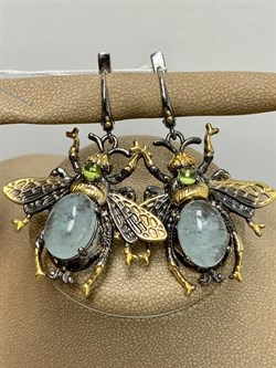 *Серьги Мотыльки Аквамарин Забайкалье Арт 49420 Вес 16,95 г - фото 215197