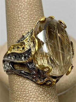 *Кольцо р.17,5  Кварц Волосатик Бразилия АРТ 49112 (ВЕС 13,04 Г) - фото 217336