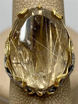 *Кольцо р.17,5  Кварц Волосатик Бразилия АРТ 49112 (ВЕС 13,04 Г) - фото 217339