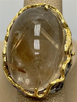 *Кольцо р.17,5  Кварц Волосатик Бразилия АРТ 60409 (ВЕС 25,39 Г) - фото 217350