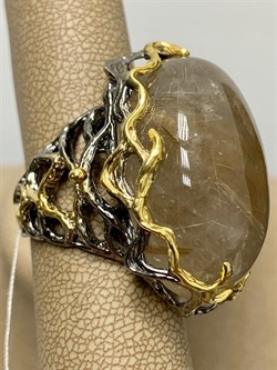 *Кольцо р.17,5  Кварц Волосатик Бразилия АРТ 60409 (ВЕС 25,39 Г) - фото 217352