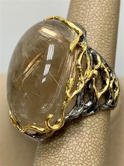 *Кольцо р.17,5  Кварц Волосатик Бразилия АРТ 60409 (ВЕС 25,39 Г) - фото 217353