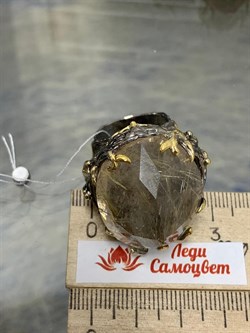 *Кольцо р.17,5 Кварц Волосатик Бразилия АРТ 53359 (ВЕС 30,28 Г) - фото 217389