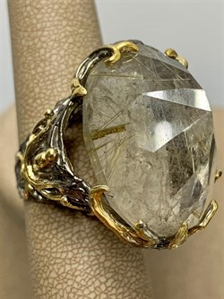 *Кольцо р.17,5 Кварц Волосатик Бразилия АРТ 53359 (ВЕС 30,28 Г) - фото 217391