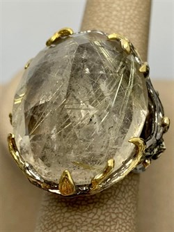 *Кольцо р.17,5 Кварц Волосатик Бразилия АРТ 53359 (ВЕС 30,28 Г) - фото 217392