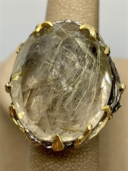 *Кольцо р.17,5 Кварц Волосатик Бразилия АРТ 53359 (ВЕС 30,28 Г) - фото 217393