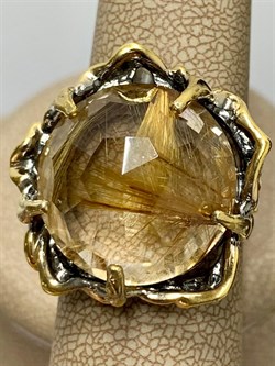 *Кольцо р.18 Кварц Волосатик Бразилия АРТ 53308 (ВЕС 12,04 Г) - фото 217416