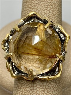 *Кольцо р.18 Кварц Волосатик Бразилия АРТ 53308 (ВЕС 12,04 Г) - фото 217420