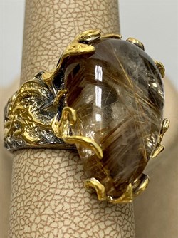 *Кольцо р.18,5  Кварц Волосатик Бразилия АРТ 69030 (ВЕС 13,81 Г) - фото 217468