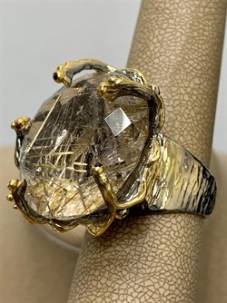 *Кольцо р.18,5  Кварц Волосатик Бразилия АРТ 47561 (ВЕС 21,68 Г) - фото 217484