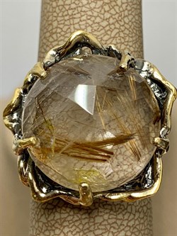 *Кольцо р.18,5  Кварц Волосатик Бразилия АРТ 54024 (ВЕС 11,76 Г) - фото 217498