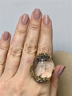 *Кольцо р.18,5 Кварц Волосатик Бразилия АРТ 43726 (ВЕС 21,72 Г) - фото 217649