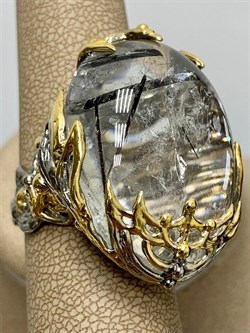 *Кольцо р.18,5 Кварц Волосатик Бразилия АРТ 43726 (ВЕС 21,72 Г) - фото 217651