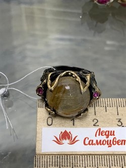 *Кольцо р.18,5 Кварц Волосатик Бразилия АРТ 59632 (ВЕС 12,01 Г) - фото 217707