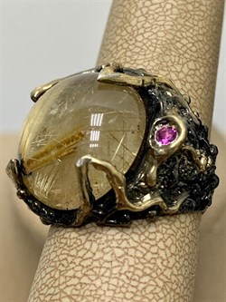 *Кольцо р.18,5 Кварц Волосатик Бразилия АРТ 59632 (ВЕС 12,01 Г) - фото 217711