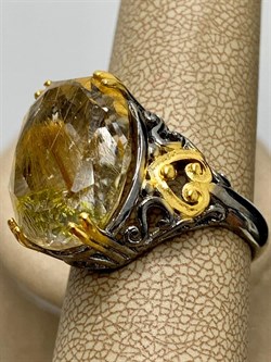 *Кольцо р.19  Кварц Волосатик Бразилия АРТ 63350 (ВЕС около 9,3 Г) - фото 217736