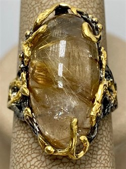 *Кольцо р.19 Кварц Волосатик Бразилия АРТ 69021 (ВЕС 9,69 Г) - фото 217868