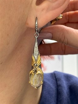 *Серьги Кварц Волосатик Бразилия АРТ 41055-2 ВЕС 11,82 Г - фото 217946