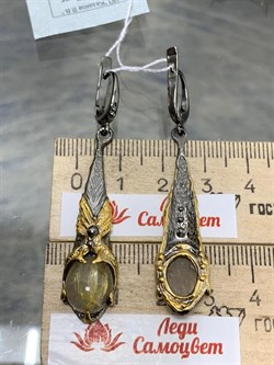 *Серьги Кварц Волосатик Бразилия АРТ 41055-2 ВЕС 11,82 Г - фото 217949