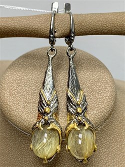 *Серьги Кварц Волосатик Бразилия АРТ 41055-2 ВЕС 11,82 Г - фото 217950