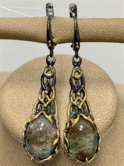 *Серьги Лодолит Кварц Аквариум Бразилия АРТ 60121 (ВЕС 11,76 Г) - фото 218794