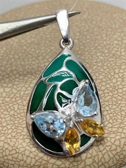 *Подвеска Микс Голубой Топаз Цитрин Эмаль арт. П6210-5379М1-424 вес 2,64 г - фото 219404 *Подвеска Микс Голубой Топаз Цитрин Эмаль арт. П6210-5379М1-424 вес 2,64 г - фото 219404