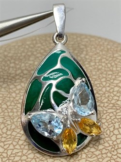 *Подвеска Микс Голубой Топаз Цитрин Эмаль арт. П6210-5379М1-424 вес 2,64 г - фото 219405 *Подвеска Микс Голубой Топаз Цитрин Эмаль арт. П6210-5379М1-424 вес 2,64 г - фото 219405