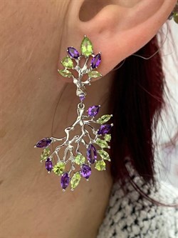 *Серьги Хризолит Аметист арт. С620-3526М10-217 вес 8,8 г - фото 219598