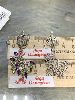 *Серьги Хризолит Аметист арт. С620-3526М10-217 вес 8,8 г - фото 219600