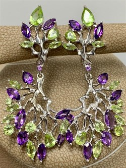 *Серьги Хризолит Аметист арт. С620-3526М10-217 вес 8,8 г - фото 219602