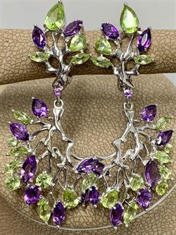 *Серьги Хризолит Аметист арт. С620-3526М10-217 вес 8,8 г - фото 219603