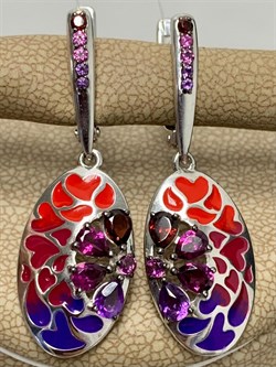 *Серьги Микс Аметист Гранат Родолит Эмаль арт. С6215-5380М7-910 вес 6,22 г - фото 219647 *Серьги Микс Аметист Гранат Родолит Эмаль арт. С6215-5380М7-910 вес 6,22 г - фото 219647