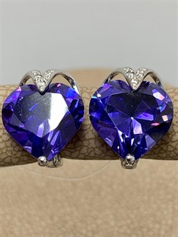 *Серьги Сердце Танзанит иск арт. С630-815СТнз-315 вес  3,23 г - фото 220164