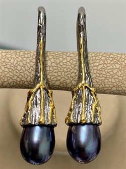 *Серьги Петли Черный Жемчуг Арт 2095-10,12 Вес 10,12 г - фото 222315 *Серьги Петли Черный Жемчуг Арт 2095-10,12 Вес 10,12 г - фото 222315