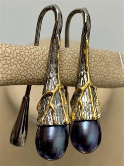 *Серьги Петли Черный Жемчуг Арт 2095-10,12 Вес 10,12 г - фото 222316 *Серьги Петли Черный Жемчуг Арт 2095-10,12 Вес 10,12 г - фото 222316