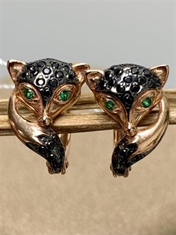 *Серьги Черный Фианит Лисята арт. 02-1а139913321627-329 Вес 2,52 г - фото 223338