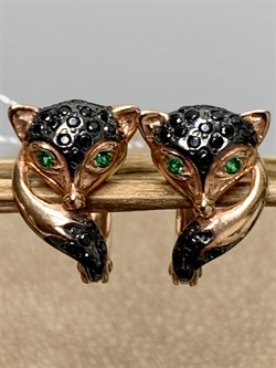 *Серьги Черный Фианит Лисята арт. 02-1а139913321627-329 Вес 2,52 г - фото 223344