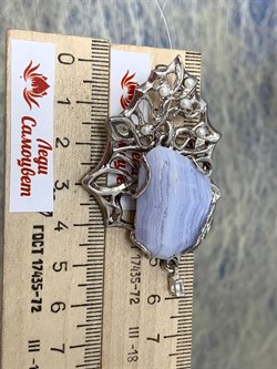 *Брошь Голубой Агат Сапфирин арт. 37-SB7691/2-48-4.27П-1003057902530000 (вес 25,3 г) - фото 225048